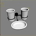 Bathroom Sink Accessories With White Ceramic Cups Soap Dish And Metal Holder
