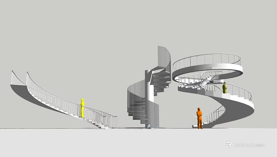 Elegant Spiral Staircase Design With Modern Metal Railings And Curved Structure 3d model 