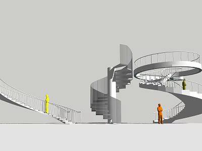 Elegant Spiral Staircase Design With Modern Metal Railings And Curved Structure 3d model