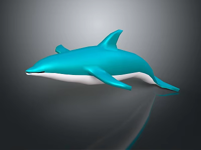 Detailed 3D Blue Dolphin Model on Dark Background with Shiny Reflection 3d model