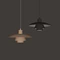 Stylish Two White And Grey Pendant Lights Featuring Layered Umbrella Design On Light Colored Wall