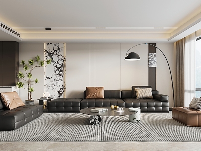 Modern living room sofa background sofa coffee table combination background wall floor lamp unhosted lamp model