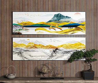 Modern landscape painting bedside decorative painting 3d model