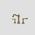 Golden Brass Bathroom Faucet With Two Handle Three Piece Design And Elegant Finish