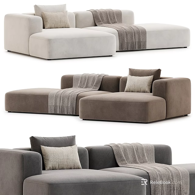 Modern Cozy Sofa Designs with Light Gray Brown Dark Gray Colors Pillows and Throw Blankets 3d model 