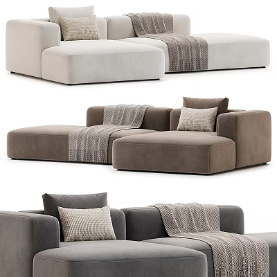 Modern Cozy Sofa Designs with Light Gray Brown Dark Gray Colors Pillows and Throw Blankets 3d model