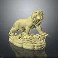 Standing Tiger Sculpture With Ivory Color And Coin Decorative Base