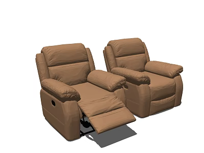 Modern Brown Recliner Single Sofa with Comfortable Cushion and Adjustable Footrest 3d model