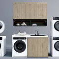 Bathroom Cabinet Rack With Wooden Design Washing Machines Faucet And Toiletries Storage