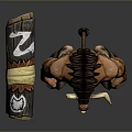 Fierce Muscular Minotaur Mythical Warrior Holding Wooden Club With Horns