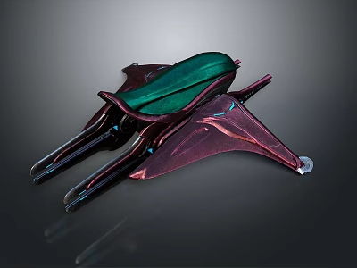 Detailed Streamline Aerospace Spacecraft Design Model With Green Purple Wings And Thrusters 3d model