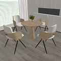 Modern Round Wooden Table with White and Wooden Chairs in Contemporary Living Room Interior