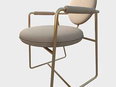 Modern Leisure Chair Featuring Beige Leather Upholstery And Gold Metal Frame With Armrest Design 3d model