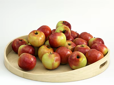Fresh Ripe Red and Yellow Apples Placed on a Wooden Serving Tray 3d model