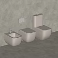 Sleek Modern White Toilets with Bidet Against Gray Wall in Bathroom Interior