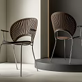 Modern Dining Chairs With Curved Wooden Backrest And Sleek Metal Leg Armrests