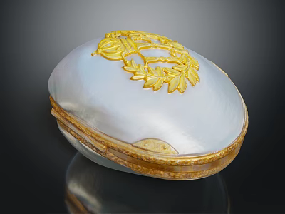 Elegant Mother of Pearl Oval Trinket Box with Gold Leaf Decoration as Ornament Set 3d model