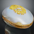 Elegant Mother of Pearl Oval Trinket Box with Gold Leaf Decoration as Ornament Set