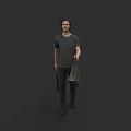 Man Holding Shopping Bag And Folder Wearing Gray T-shirt And Dark Pants