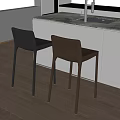 Modern Leather Bar Stools In Black And Brown For Kitchen Interior 3d model