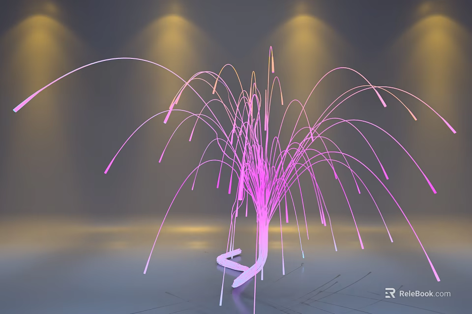 Pink Grass Like Decorative Light With Curved Lines And White Base Against Yellow Lighting Background 3d model 