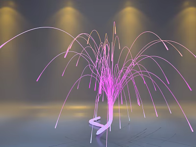 Pink Grass Like Decorative Light With Curved Lines And White Base Against Yellow Lighting Background 3d model