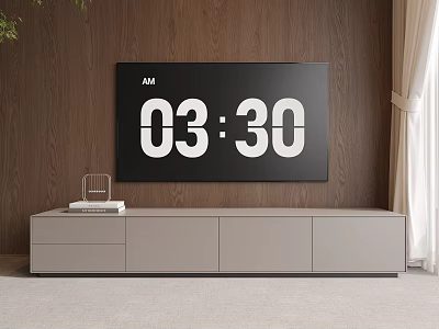 Light Gray Modern TV Stand With Flat Screen TV Mounted On Wooden Wall 3d model