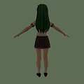 3D School Girl Character With Green Hair Green Eyes In Uniform Standing With Arms Outstretched