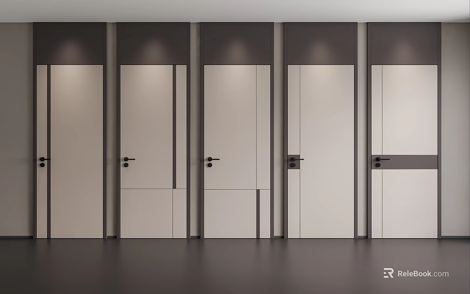 Modern Hinged Doors Interior Design With Sleek Panels And Metallic Handles 3d model