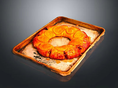 Homemade Baked Orange Ring Cake Topped With Fresh Orange Slices On Rectangular Baking Tray 3d model