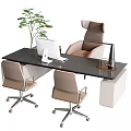 Modern Office Desk Workspace Setup With Computer Monitor Office Chairs And Potted Plant