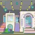 Indoor Kids Playground With Colorful Slide Stairs And Hanging Decoration Balls
