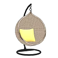 Modern Wicker Egg Shaped Hanging Chair With Yellow Cushion And Black Stand