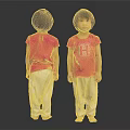 Two Children Wearing Pink Shirts With Letter H And Beige Pants Back Front Views