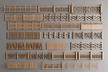 New Chinese Guardrail Wooden Railing 3d model