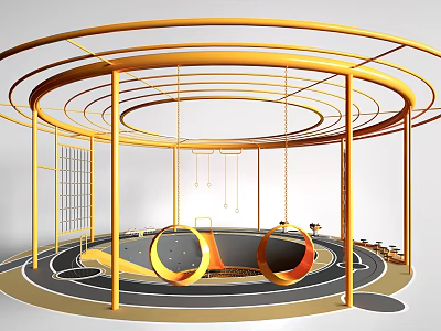 Yellow Multi Ring Pergola Structure With Swings And Playground Ground Design 3d model