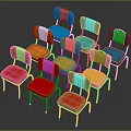 Colorful Modern Chairs With Red Yellow Blue Seats White Backs And Metal Legs