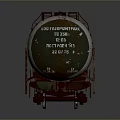 Yellow Rusty Tank Car With Black Stripe On Rails Against Gray Background