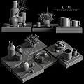 Decorative Ornament Set With Vase Plant Mug Books Stones And Tray