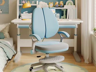 Blue Ergonomic Leisure Chair With Footrest For Kids Modern Study Room Comfortable 3d model