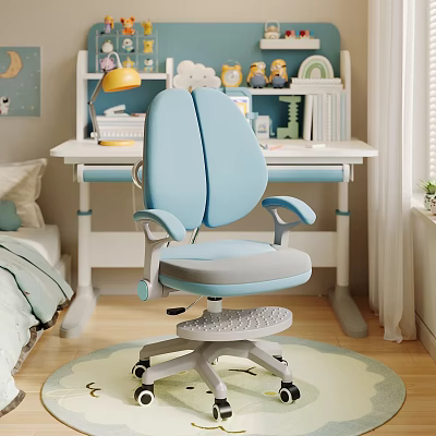 Blue Ergonomic Leisure Chair With Footrest For Kids Modern Study Room Comfortable 3d model