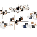 Modern Geometric Wall Decor With Metal Frames Marble Wood Blocks On Interior Wall