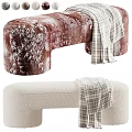 Brown Velvet And Beige Textured Bed Bench With Bamboo Pattern And Plaid Blanket