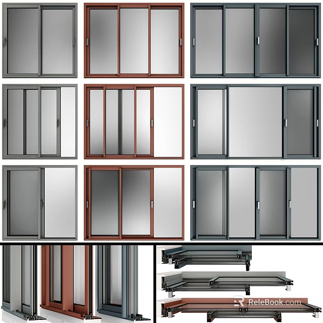 Modern Casement Windows With Aluminum Frames Tempered Glass And Multiple Colors 3d model 