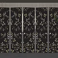 Dark Room Divider with Intricate Floral Branch Pattern Gold and White Accents Traditional Chinese Design