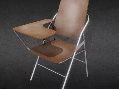Ergonomic Office Chair With Wooden Back Seat Metal Frame Foldable Side Tray Table 3d model