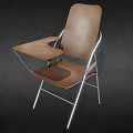 Ergonomic Office Chair With Wooden Back Seat Metal Frame Foldable Side Tray Table