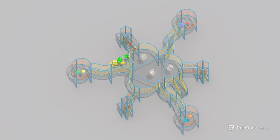 Artistic Garden Ornament With Circular Structures And Curved Connecting Pathways 3d model