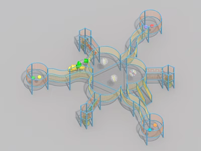 Artistic Garden Ornament With Circular Structures And Curved Connecting Pathways 3d model
