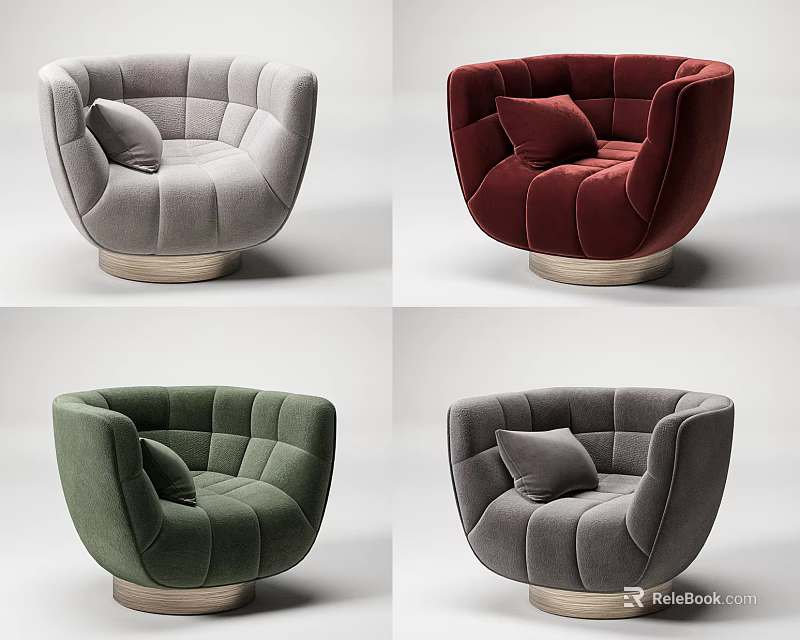 Modern Elegant Armchair With Curved Backrest Tufted Design Accent Pillow Multicolor Options And Metal Base 3d model 